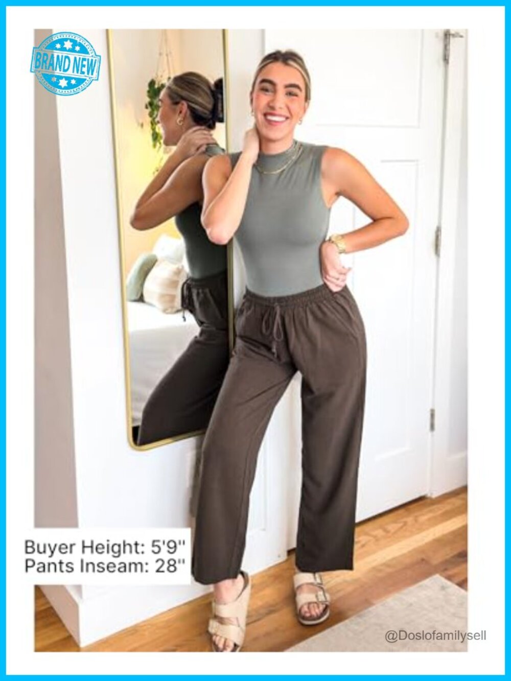Wide Leg Linen Drawstring High Waisted Baggy Palazzo Pants with Pockets - Picture 3 of 6